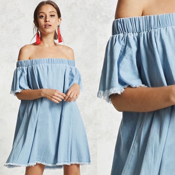 Forever 21 Dresses & Skirts - Forever 21 Denim Off the Shoulder Dress